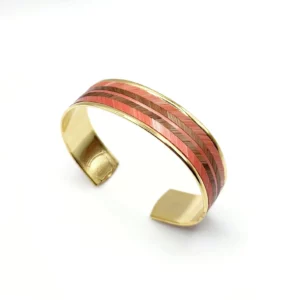 Bracelet artisanal en marqueterie de paille – Bijou unique doré à l’or fin – fait main – Cadeau original élégant