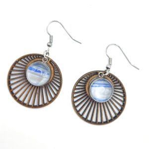 Boucles d'oreilles en marqueterie de paille - acier inoxydable et bois - vue paire 2