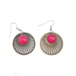 Boucles d'oreilles en marqueterie de paille - acier inoxydable et bois - vue paire