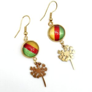 Boucles d'oreilles en marqueterie de paille - acier inoxydable - motif pissenlit - vue paire
