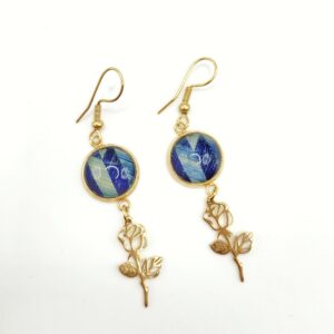 Boucles d'oreilles en marqueterie de paille - acier inoxydable - motif pissenlit - vue de dessus