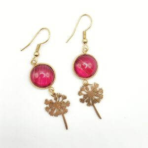 Boucles d'oreilles en marqueterie de paille - acier inoxydable - motif pissenlit - vue paire