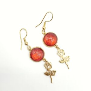 Boucles d'oreilles en marqueterie de paille - acier inoxydable - motif pissenlit - vue paire