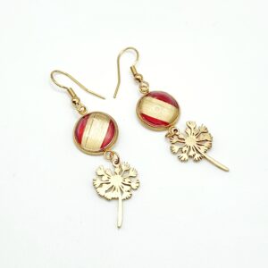 Boucles d'oreilles en marqueterie de paille - acier inoxydable - motif pissenlit - vue paire