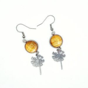 Boucles d'oreilles en marqueterie de paille - acier inoxydable - motif pissenlit - vue paire