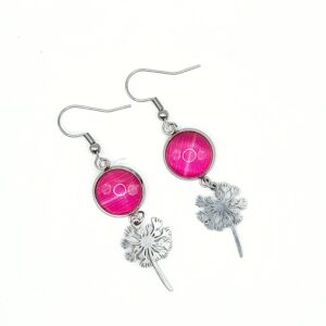 Boucles d'oreilles en marqueterie de paille - acier inoxydable - motif pissenlit - vue paire