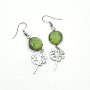 Boucles d'oreilles en marqueterie de paille - acier inoxydable - motif pissenlit - vue paire