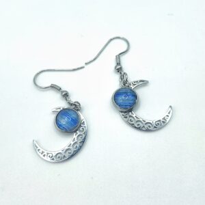 Boucles d'oreilles en marqueterie de paille - acier inoxydable - motif demie lune - vue paire