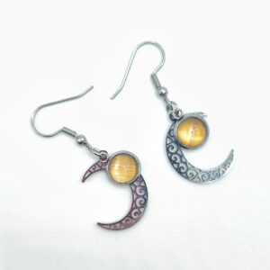 Boucles d'oreilles en marqueterie de paille - acier inoxydable - motif demie lune - vue paire 2