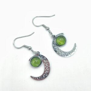 Boucles d'oreilles en marqueterie de paille - acier inoxydable - motif demie lune - vue paire 2