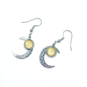Boucles d'oreilles en marqueterie de paille - acier inoxydable - motif demie lune - vue paire